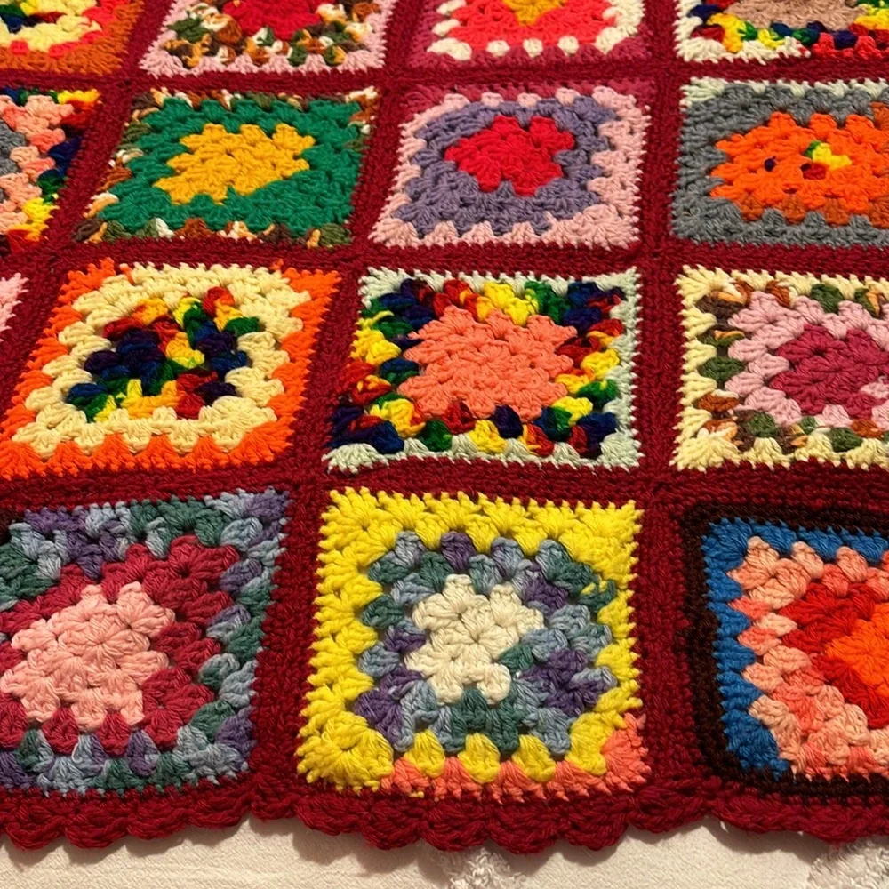 Crocheted Granny Square Multi Colored Afghan Lap Blanket - NEW